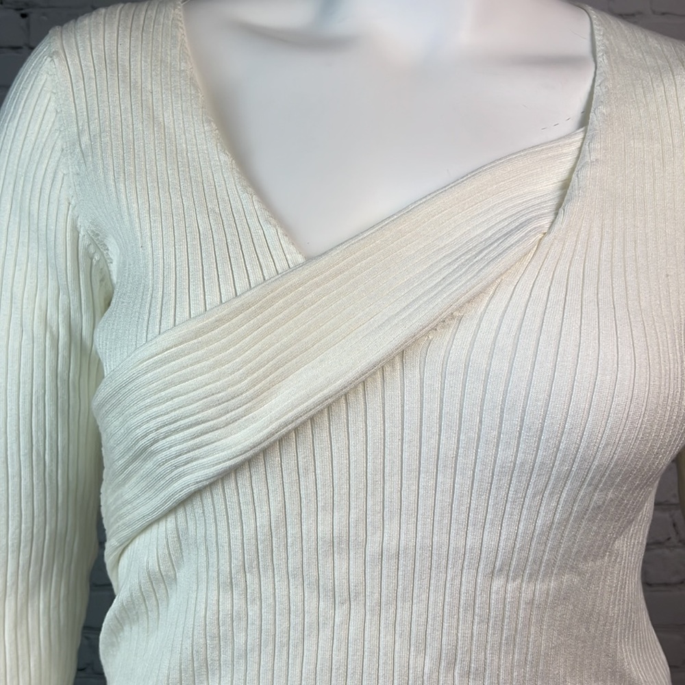 INC Off White Ribbed Crossover Sweater Plus Size XXL - Picture 5 of 6